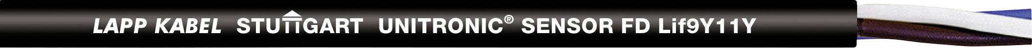 Schwarzes Kabel mit weißer Aufschrift 'Lapp Kabel Stuttgart Unitronic Sensor FD' und bunten Innenleitungen sichtbar.