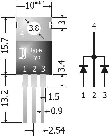 Diotec Schottky-Dioden-Array - Gleichrichter 20 A SBCT2040 SIP-3 Array - 1 Paar gemeinsame Kathoden