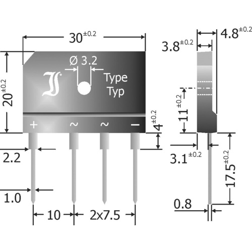 Diotec GBI25A Brückengleichrichter SIL-4 50 V 25 A Einphasig