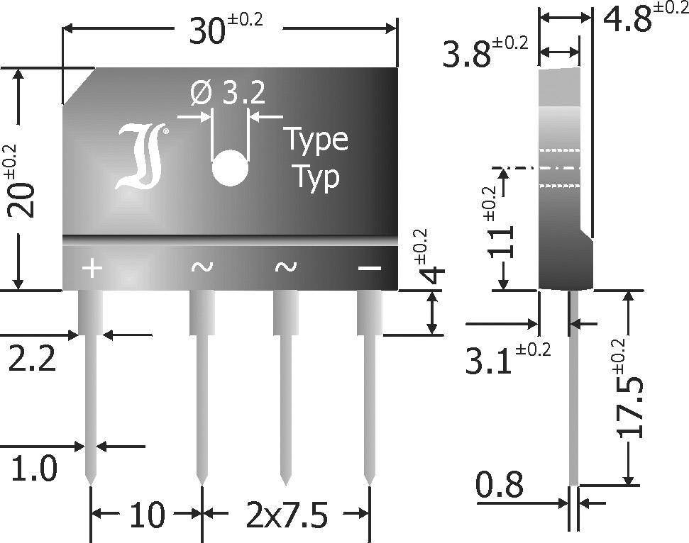 Diotec GBI25K Brückengleichrichter SIL-4 800V 25A Einphasig