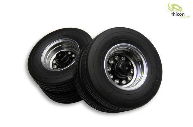 Thicon Models 1:14 LKW-Auflieger Kompletträder Vollgummi, Aluminium 30mm On-Road Euro-Optik Silber 2St.