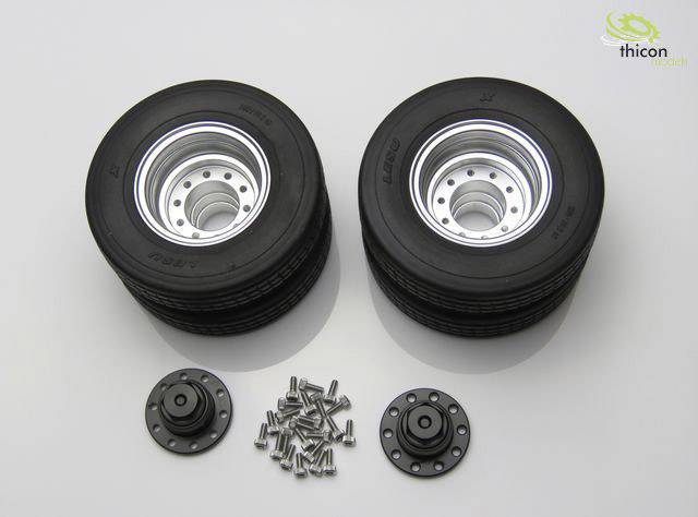 Thicon Models 1:14 LKW-Auflieger Kompletträder Vollgummi, Aluminium 30mm On-Road Euro-Optik Silber 2St.