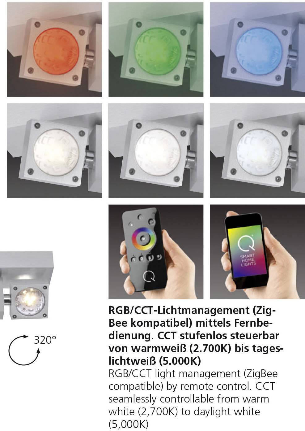 Paul Neuhaus Q® LED-Deckenstrahler Q®-Nemo LED fest eingebaut 24W RGBW