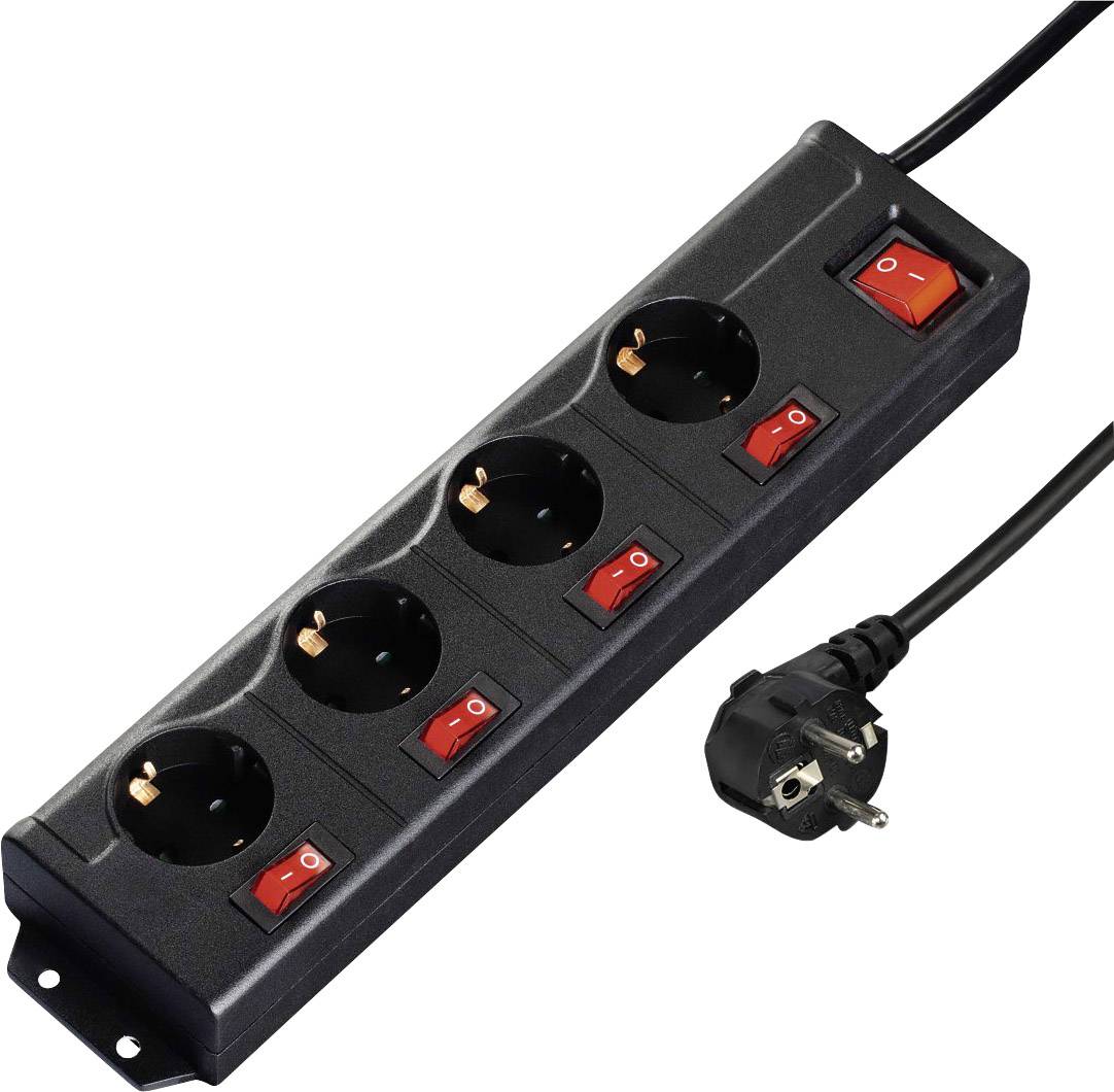 Hama 137257 Steckdosenleiste mit Schalter 4fach Schwarz Schutzkontakt 1 St.