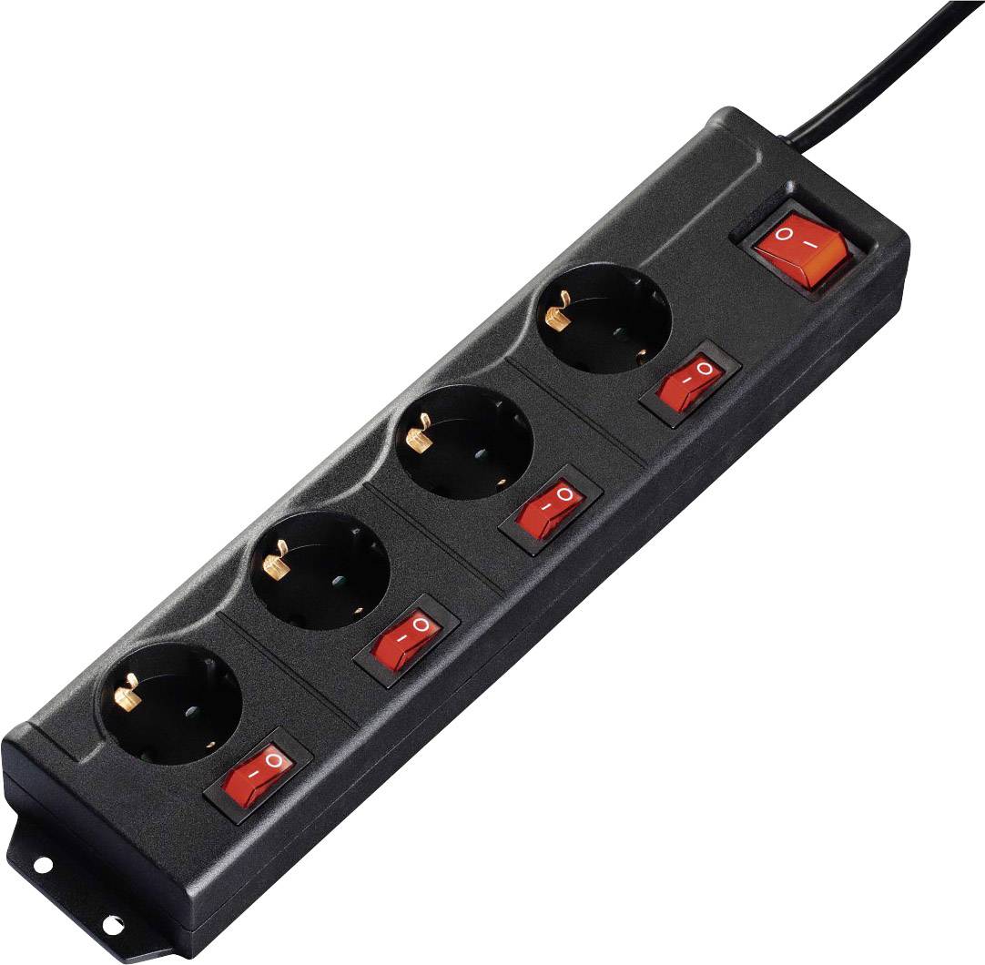 hama 00137257 Steckdosenleiste "4+1", 4-fach, einzeln schaltbar, Schwarz