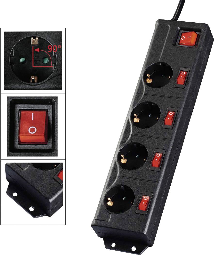 hama 00137257 Steckdosenleiste "4+1", 4-fach, einzeln schaltbar, Schwarz