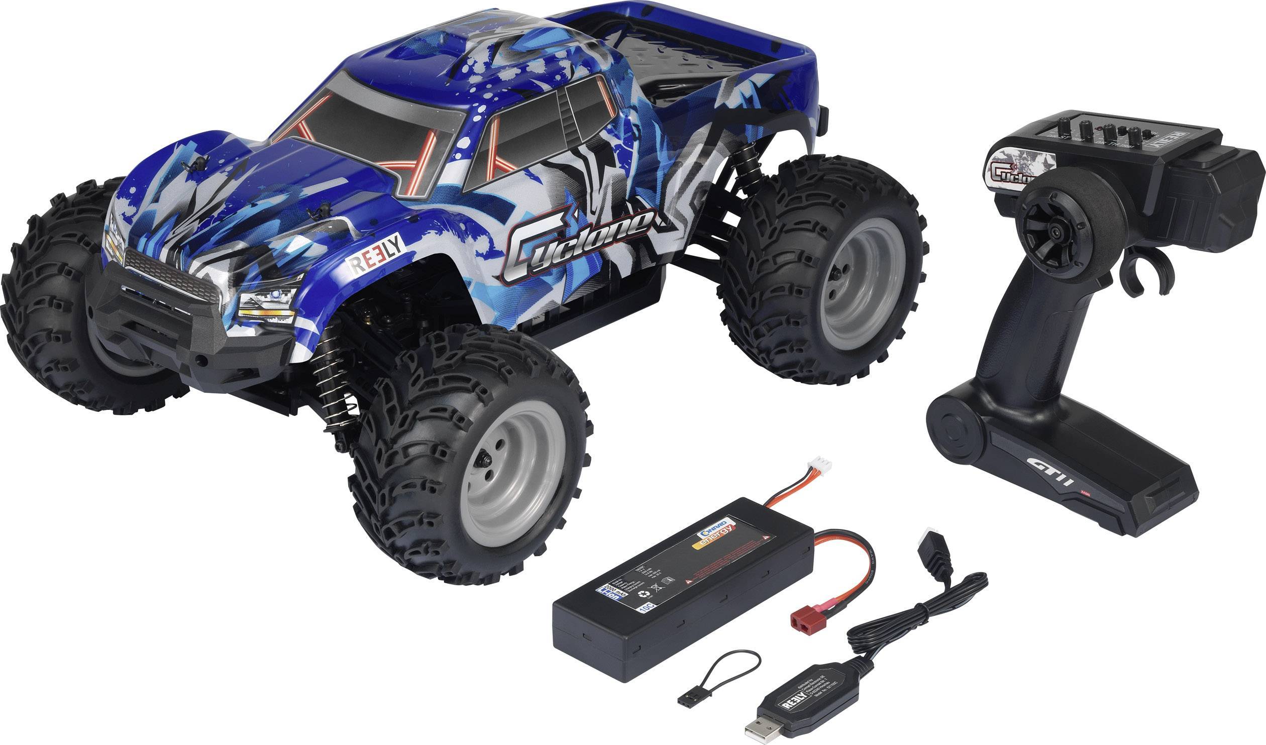 Reely Cyclone Brushed 1:10 RC Einsteiger Modellauto Elektro Monstertruck Allradantrieb (4WD) 100% RtR 2,4GHz inkl. Akku