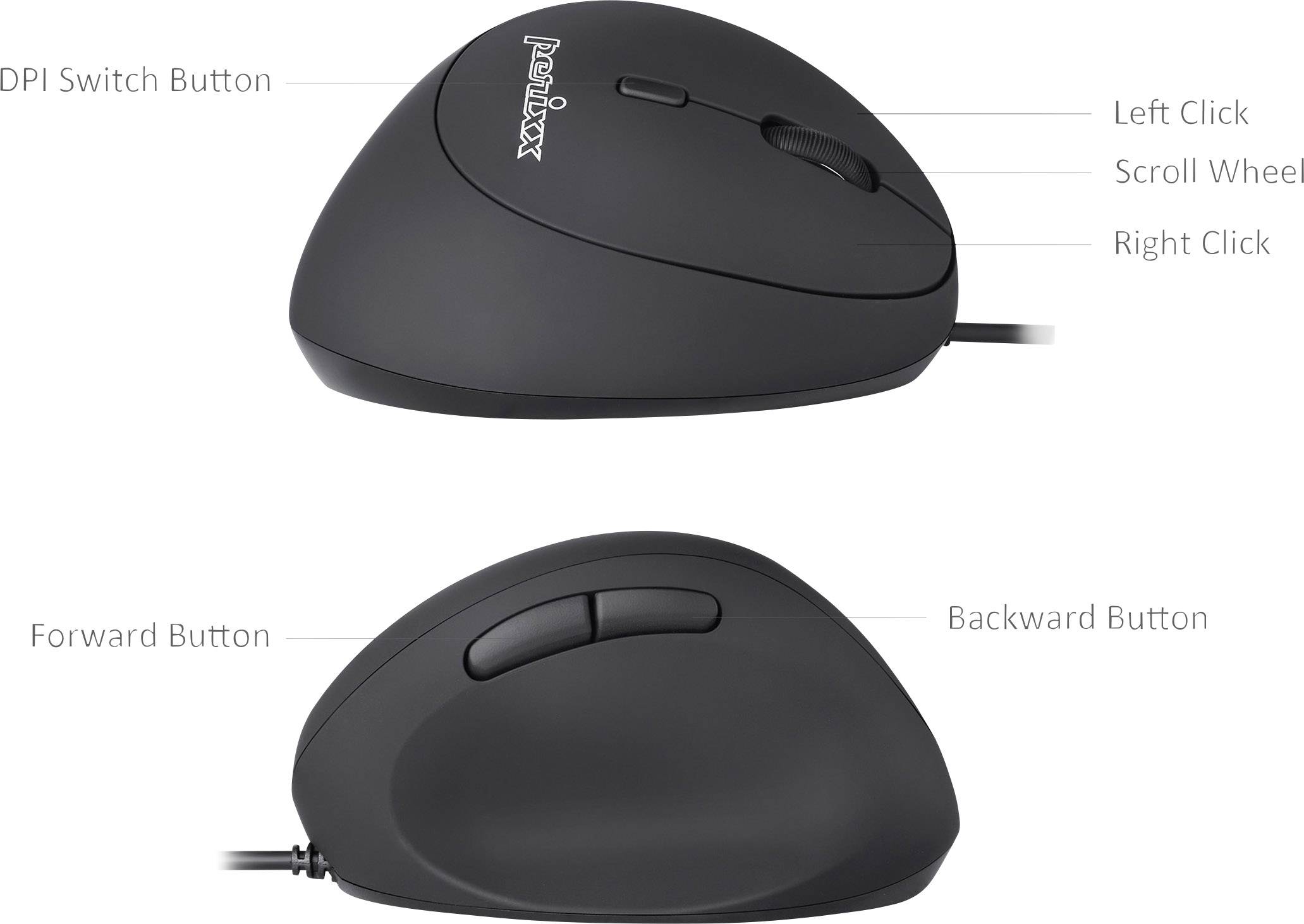 Perixx Perimice-519 Ergonomische Maus USB Optisch Schwarz 6 Tasten 1600 dpi Ergonomisch