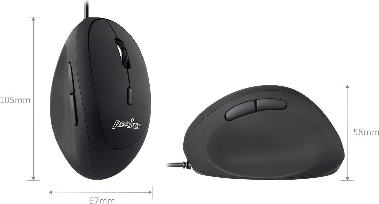 Perixx Perimice-519 Ergonomische Maus USB Optisch Schwarz 6 Tasten 1600 dpi Ergonomisch
