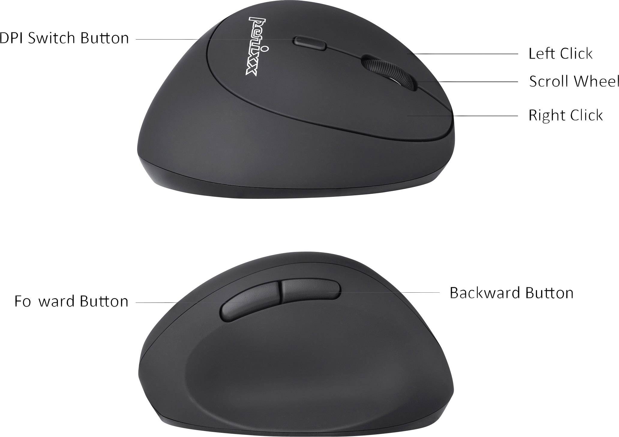 Perixx Perimice-719 Ergonomische Maus Funk Optisch Schwarz 6 Tasten 1600 dpi Ergonomisch