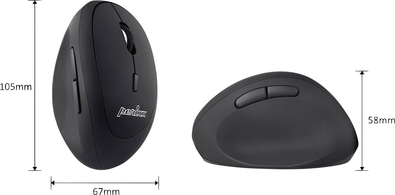 Perixx Perimice-719 Ergonomische Maus Funk Optisch Schwarz 6 Tasten 1600 dpi Ergonomisch