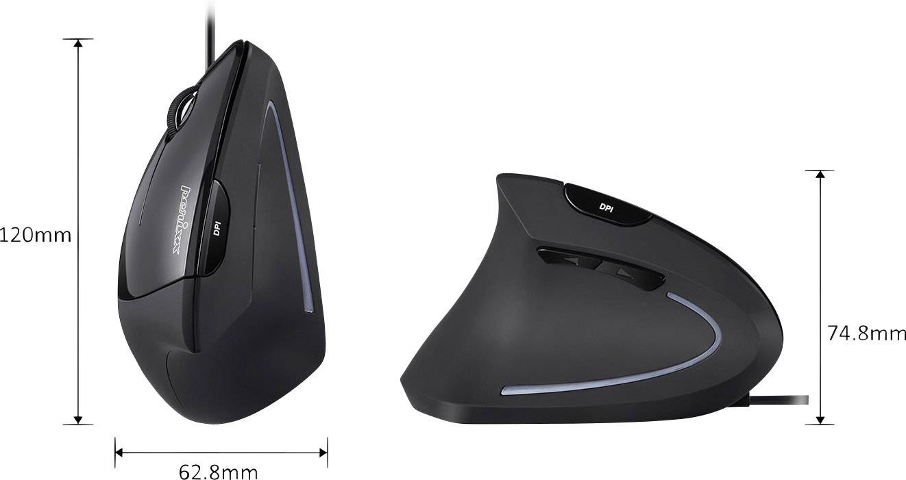 Perixx Perimice-513L Ergonomische Maus USB Optisch Schwarz 5 Tasten 2000 dpi Ergonomisch