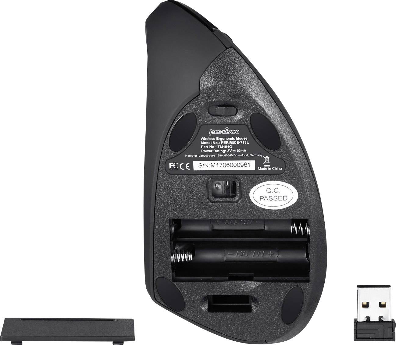 Perixx Perimice-713L Ergonomische Maus USB Optisch Schwarz 5 Tasten 2000 dpi Ergonomisch