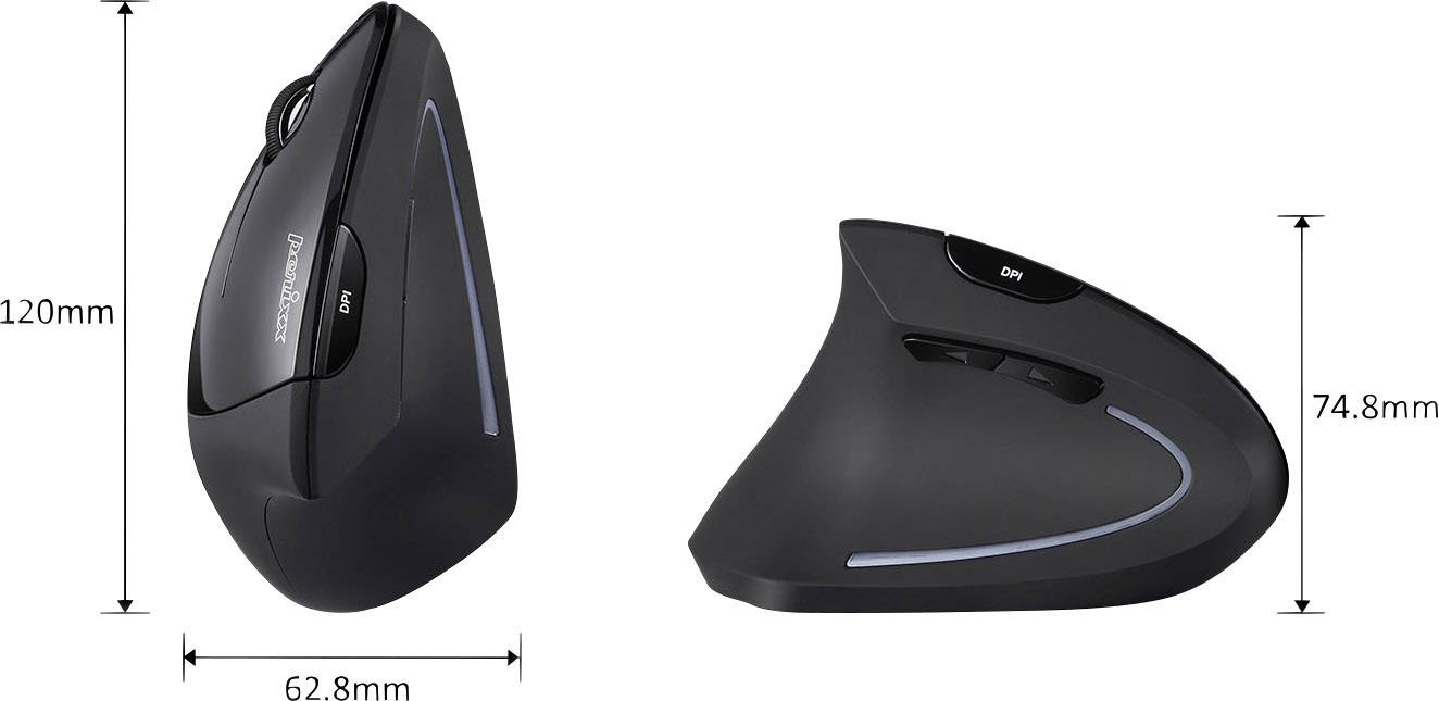 Perixx Perimice-713L Ergonomische Maus USB Optisch Schwarz 5 Tasten 2000 dpi Ergonomisch