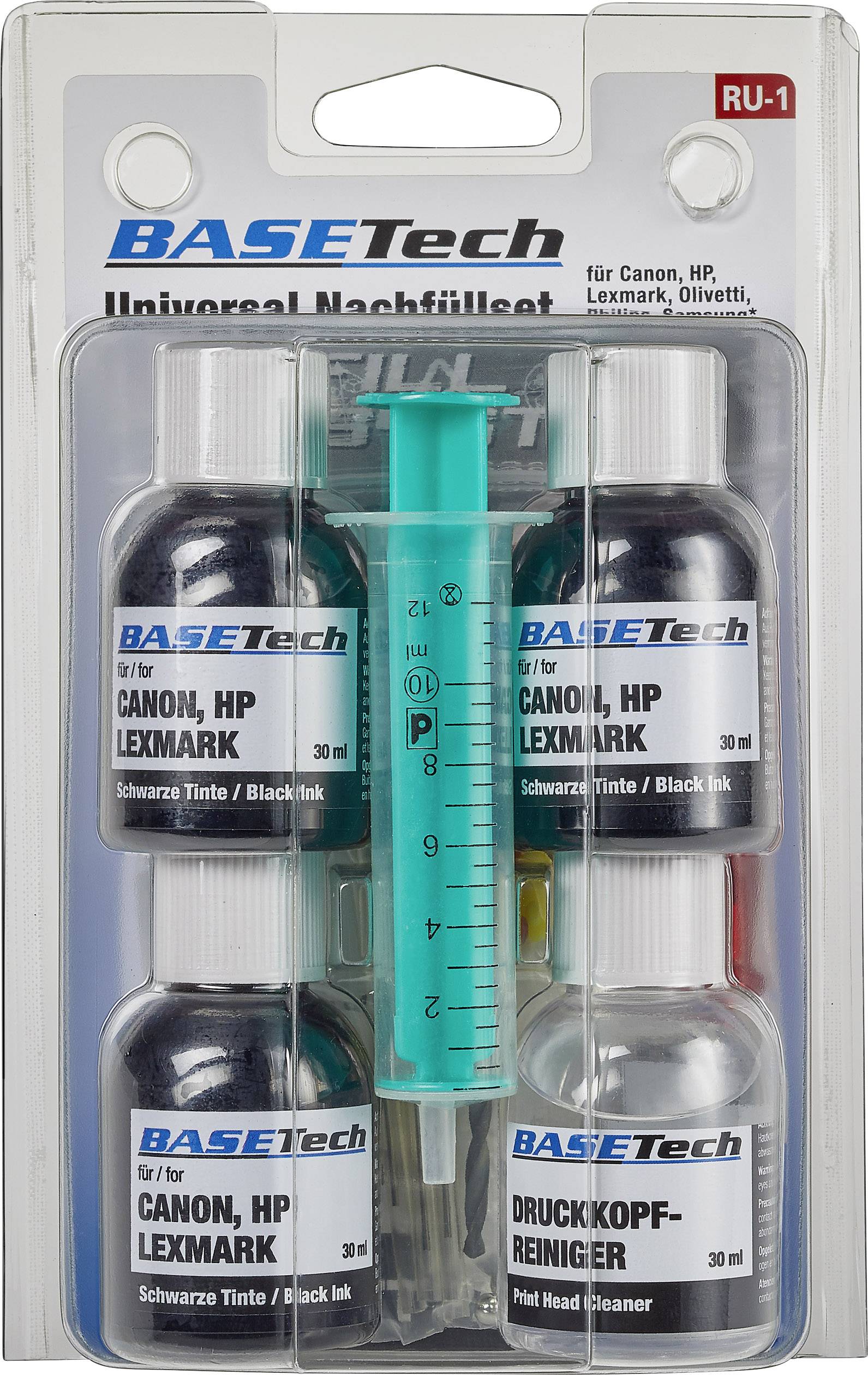 Basetech BT-1611756 Tintenpatronen-Nachfüllset Passend für Geräte des Herstellers: Canon, HP, Lexmark Schwarz Tintenmenge gesamt: 90 ml