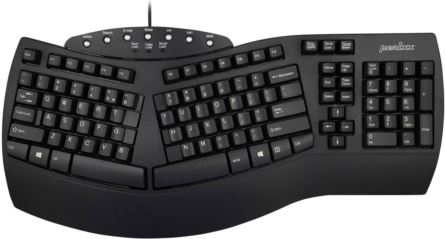 Perixx Periboard-512 USB Tastatur Deutsch, QWERTZ Schwarz Ergonomisch