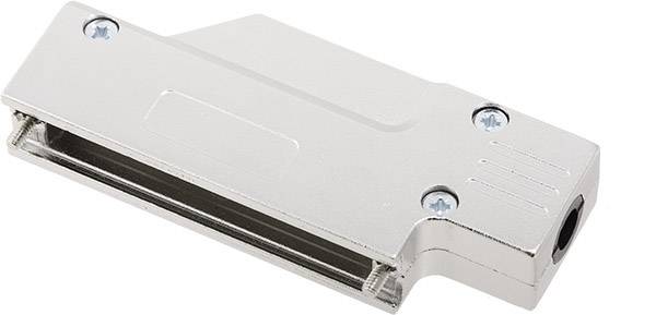 Metallischer Gehäusestecker mit rechteckiger Form und Schrauben an den Ecken, möglicherweise für industrielle Anwendungen.