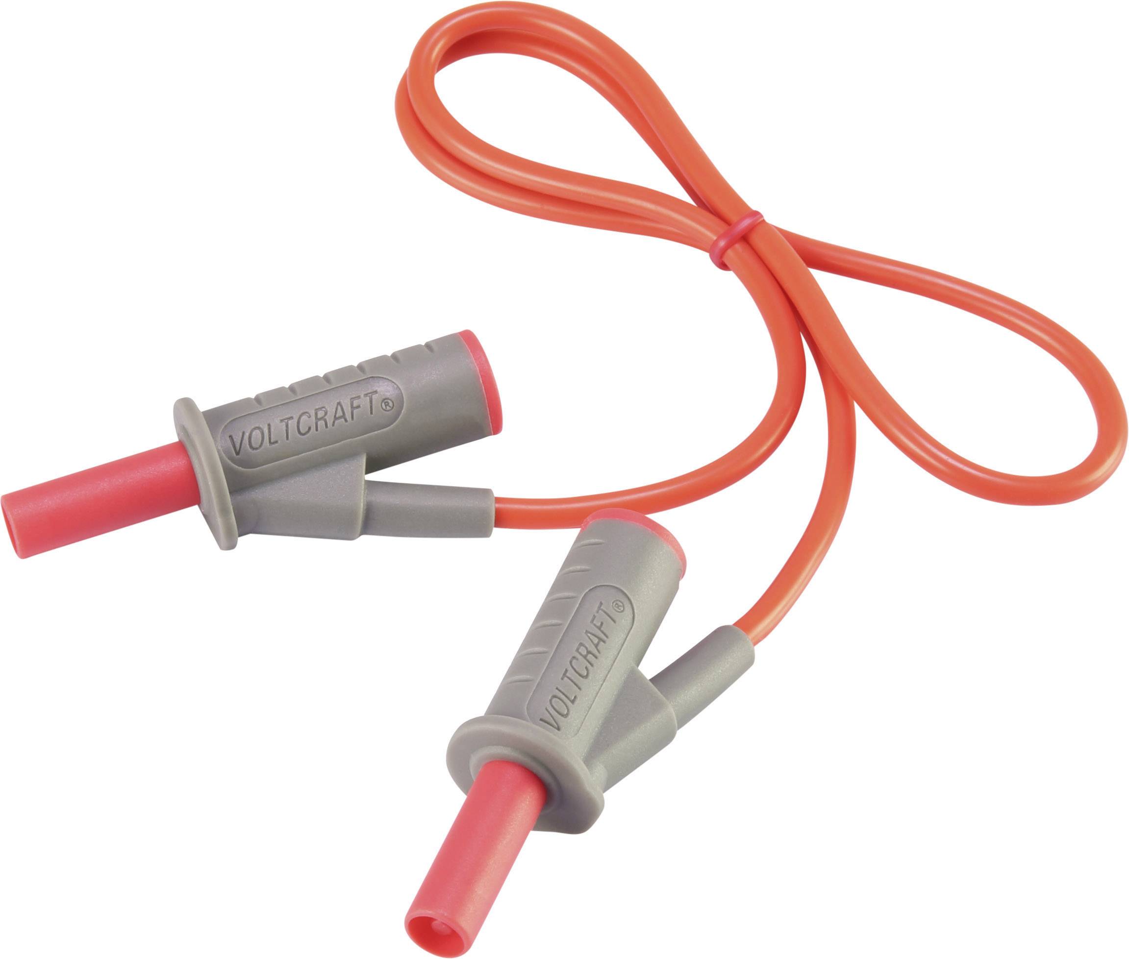 Rotes und graues Messkabel von VOLTCRAFT mit zwei isolierten Steckern.