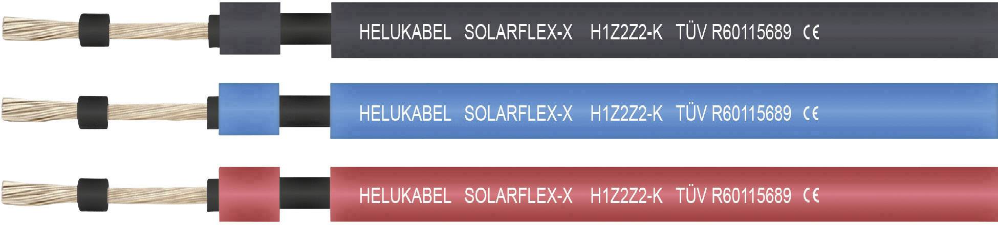 Drei Helukabel in verschiedenen Farben: schwarz, blau und rot. Beschriftet mit 'SOLARFLEX-X H1Z2Z2-K TÜV R60115698'.