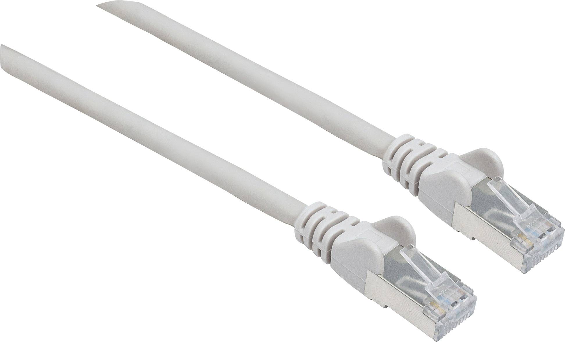 Zwei weiße Ethernet-Kabel mit RJ45-Steckern zeigen in dieselbe Richtung.