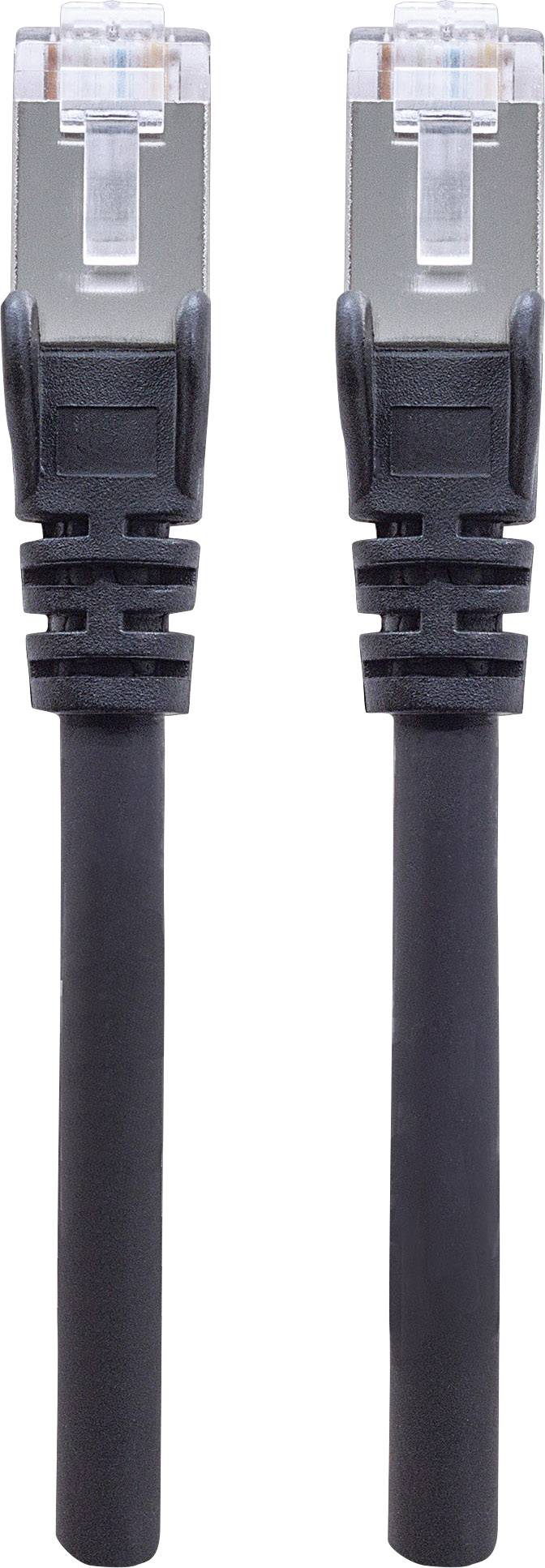 Zwei schwarze Ethernet-Kabel mit RJ45-Steckern, parallel nebeneinander positioniert.