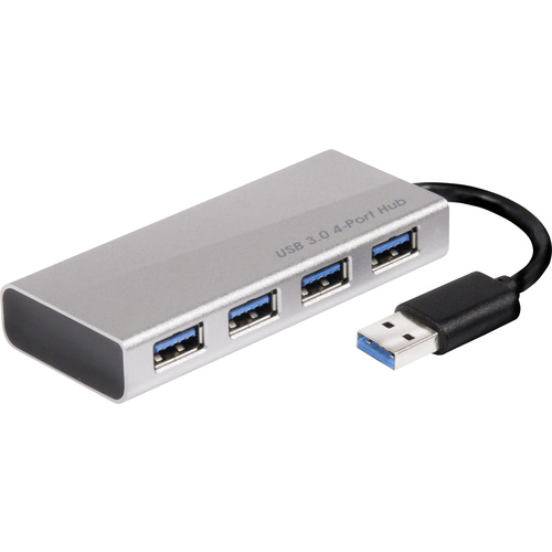 Club3D CSV-1431 4 Port USB 3.2 Gen 1-Hub (USB 3.0) mit Aluminiumgehäuse, mit Schnellladeport Aluminium (gebürstet)
