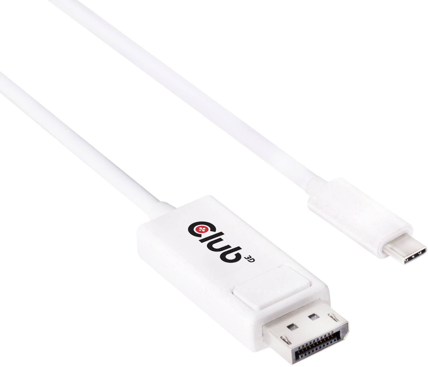 Ein weißes Kabel mit einem DisplayPort und einem USB-C Stecker, geeignet für Verbindungen zwischen einem Computer und externen Bildschirmen.