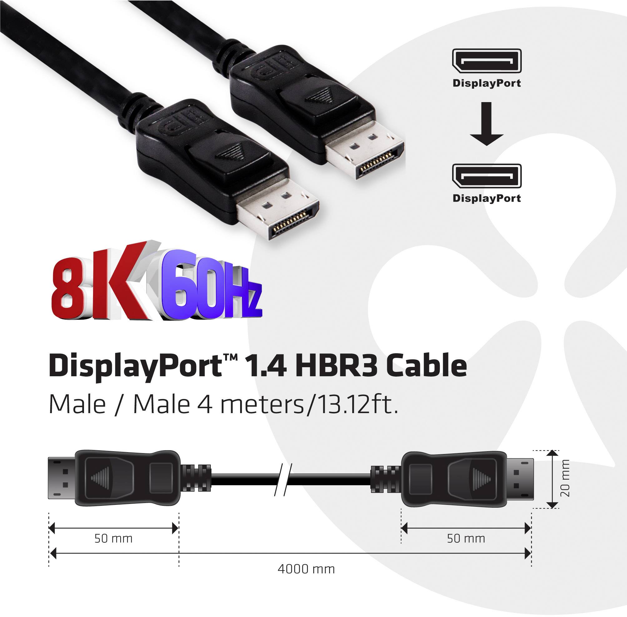 club3D DisplayPort Anschlusskabel 4.00 m Schwarz CAC-1066