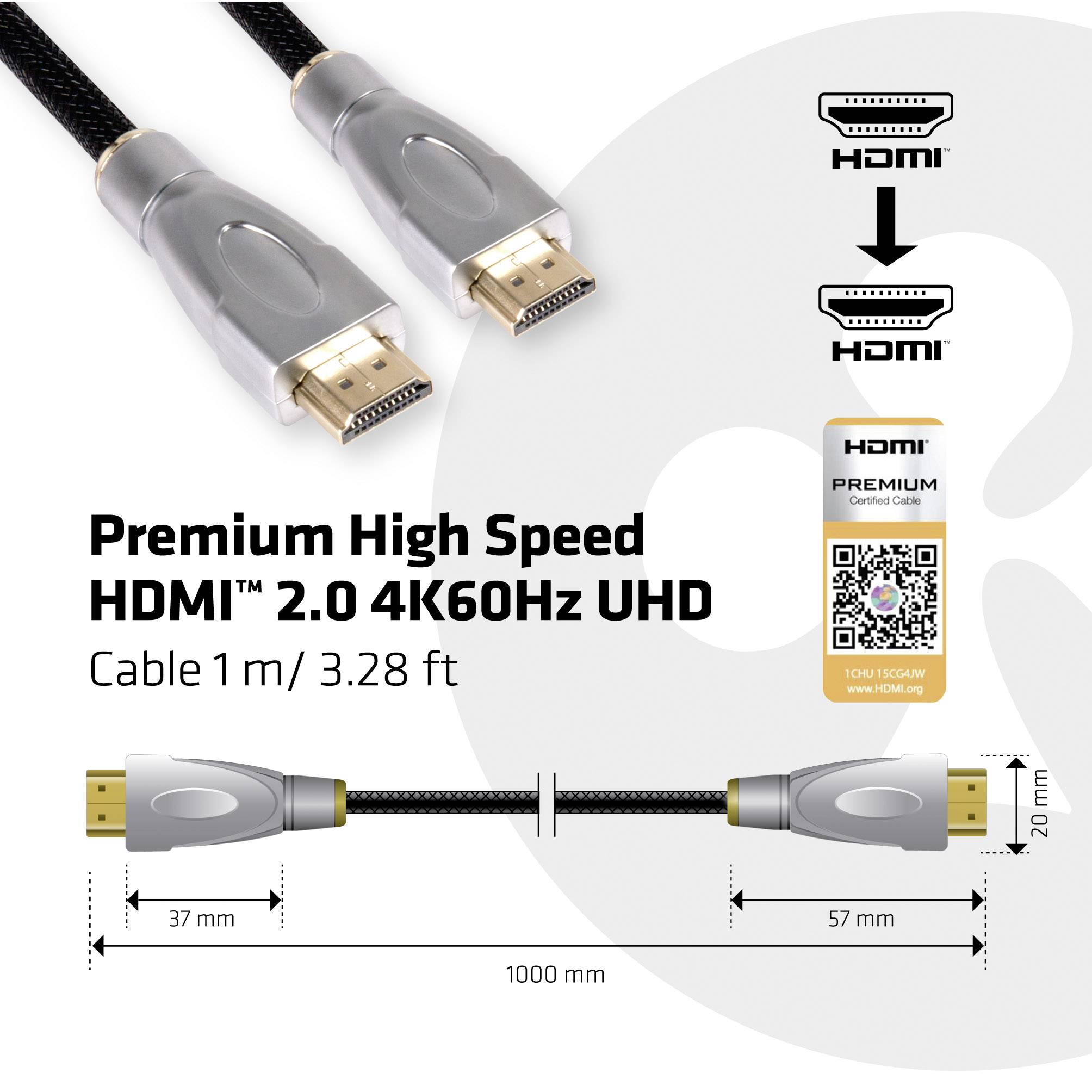Club3D HDMI Anschlusskabel HDMI-A Stecker, HDMI-A Stecker 1.00m Schwarz, Silber CAC-1311 4K UHD, Folienschirm, UL-zertifiziert