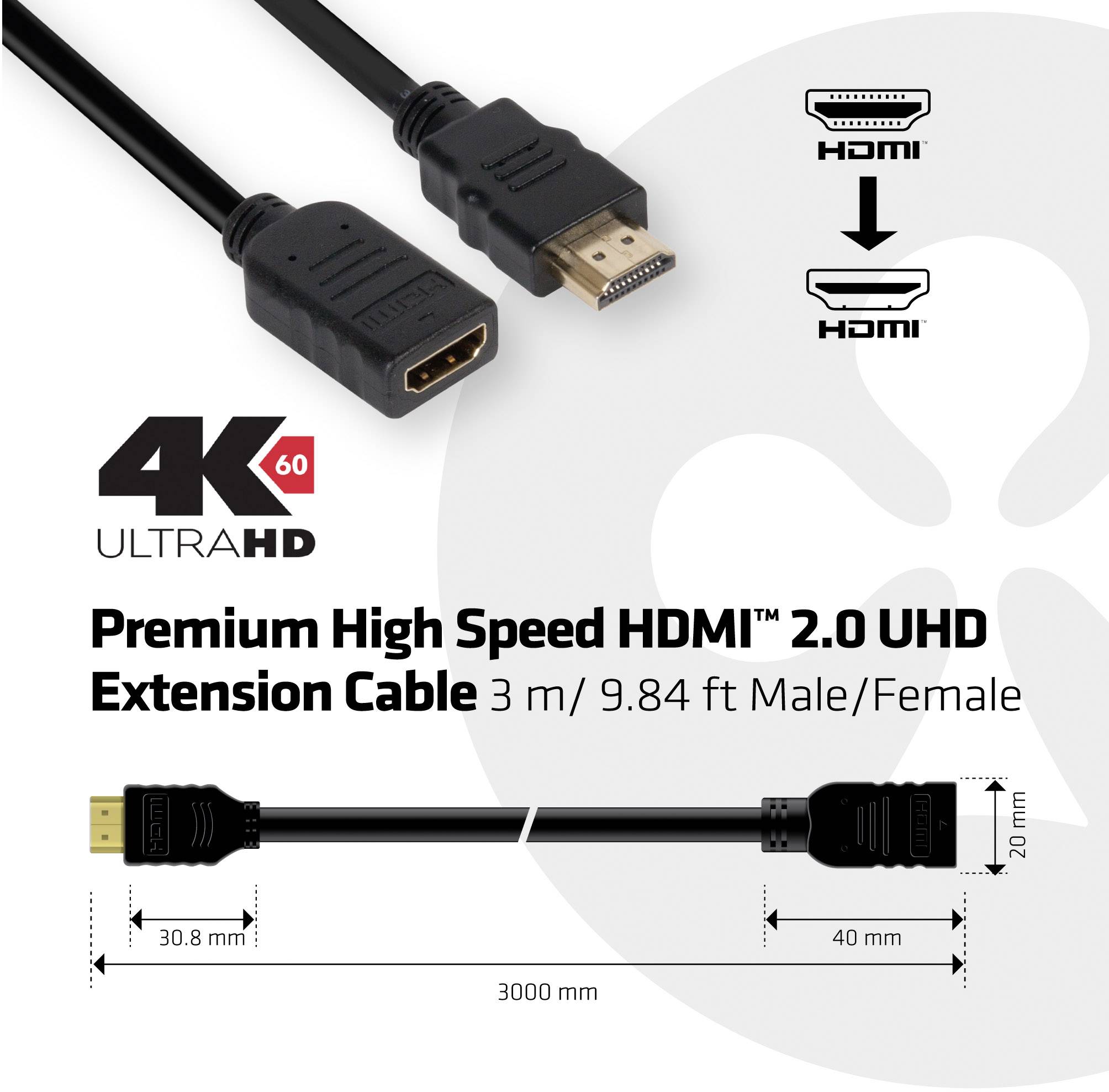 Club3D HDMI Verlängerungskabel HDMI-A Stecker, HDMI-A Buchse 3.00m Schwarz CAC-1321 4K UHD HDMI-Kabel