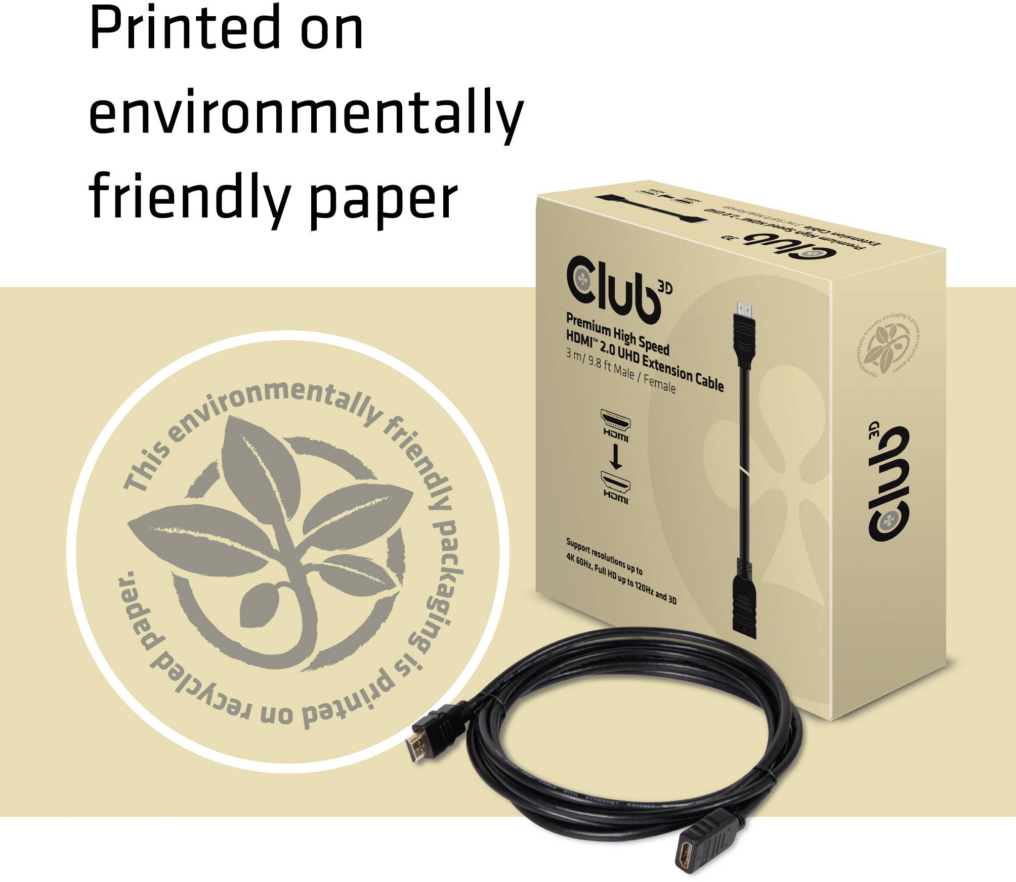 Club3D HDMI Verlängerungskabel HDMI-A Stecker, HDMI-A Buchse 3.00m Schwarz CAC-1321 4K UHD HDMI-Kabel