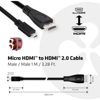 Club3D HDMI Anschlusskabel HDMI-Micro-D Stecker, HDMI-A Stecker 1.00m Schwarz CAC-1351 4K UHD HDMI-Kabel Club3D HDMI Anschlusskabel HDMI-Micro-D Stecker, HDMI-A Stecker 1.00m Schwarz CAC-1351 4K UHD HDMI-Kabel