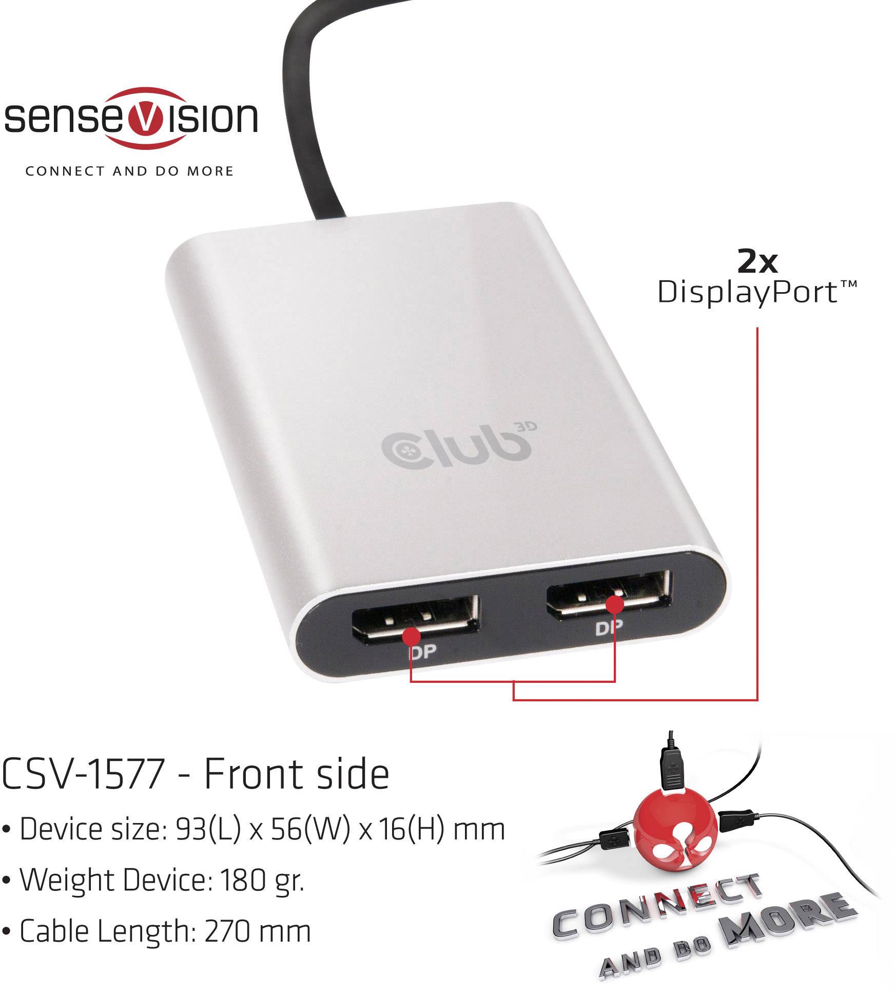 club3D CSV-1577 1+2 Port DisplayPort-Splitter Schwarz