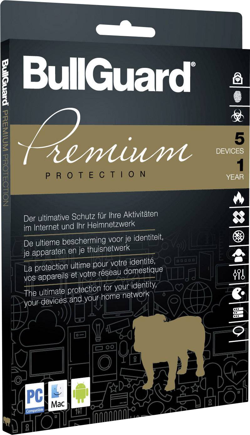 Bullguard Premium Protection Vollversion, 5 Lizenzen Windows, Mac, Android Sicherheits-Software