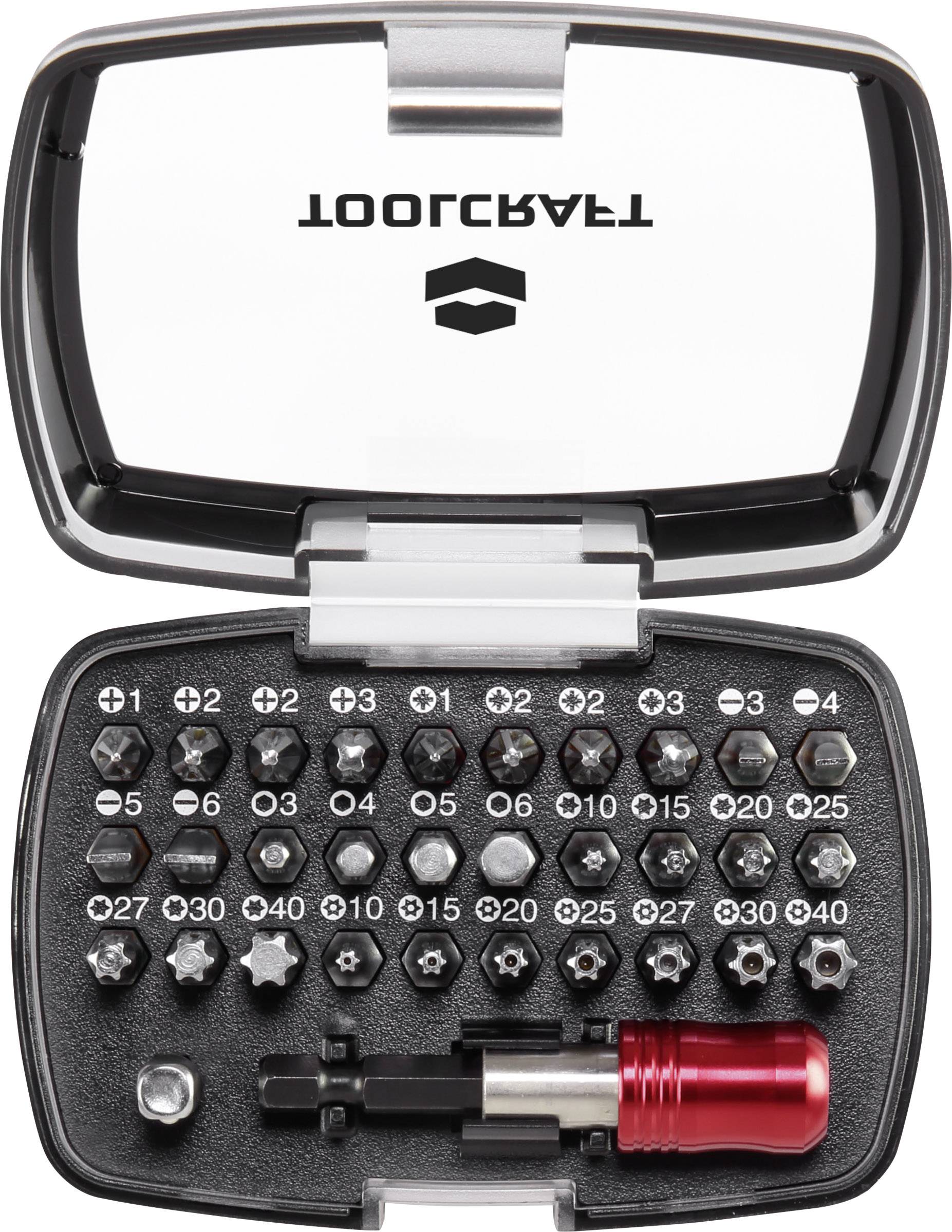 TOOLCRAFT 1613599 Bit-Set 32teilig Schlitz, Kreuzschlitz Phillips, Kreuzschlitz Pozidriv, Innen-Sechskant, T-Profil mit Loch