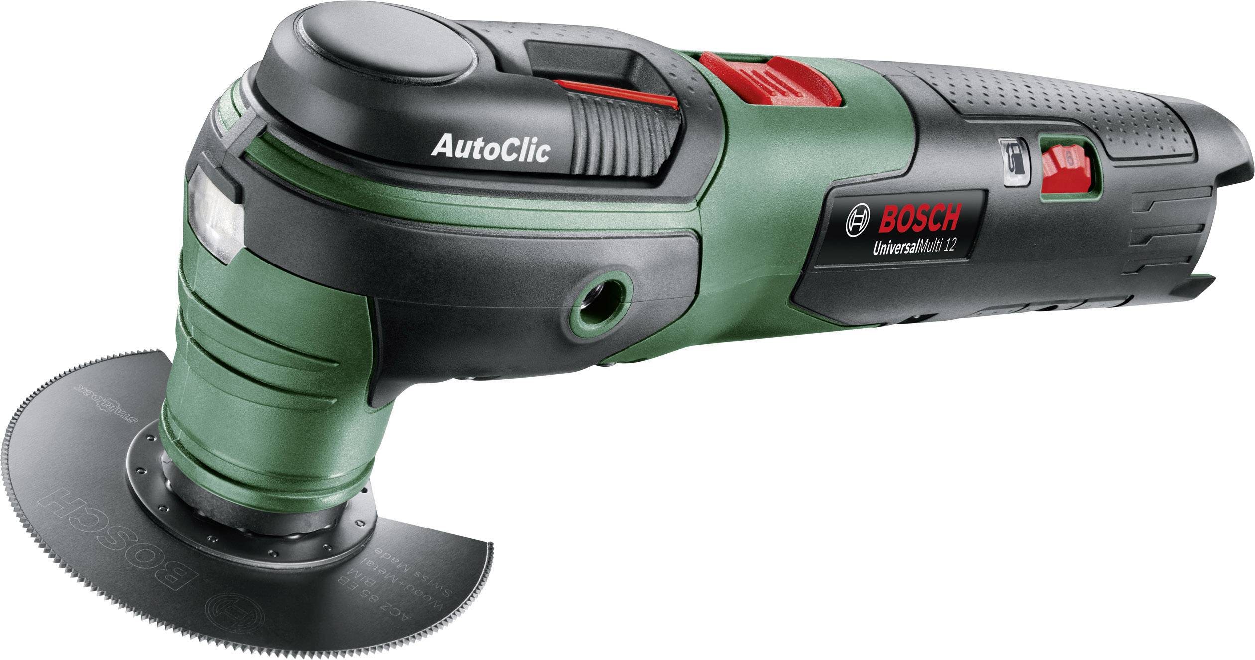 Multifunktionswerkzeug von Bosch mit Autoclic-Funktion und Aufsatz, geeignet für Heimwerkerarbeiten.
