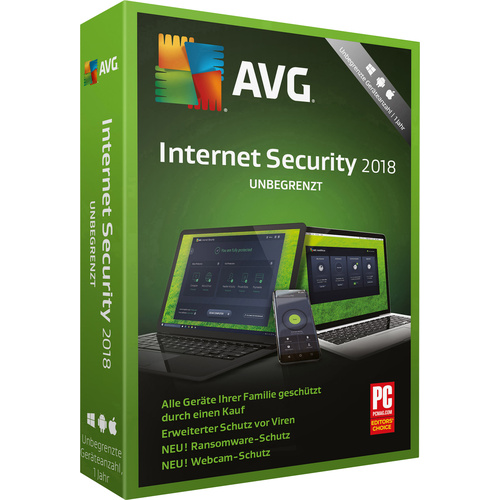 AVG Internet Secrurity Unlimited 2018 Vollversion, unbegrenzte Geräteanzahl Windows, Mac, Android A