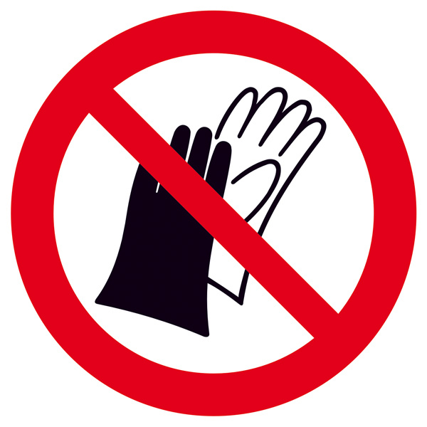 Verbotsschild Benutzen von Handschuhen verboten Folie selbstklebend (Ø) 50mm ISO 7010 6St.