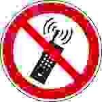 Verbotsschild Eingeschaltetete Mobiltelefone verboten Folie selbstklebend (Ø) 315mm ISO 7010 1St.