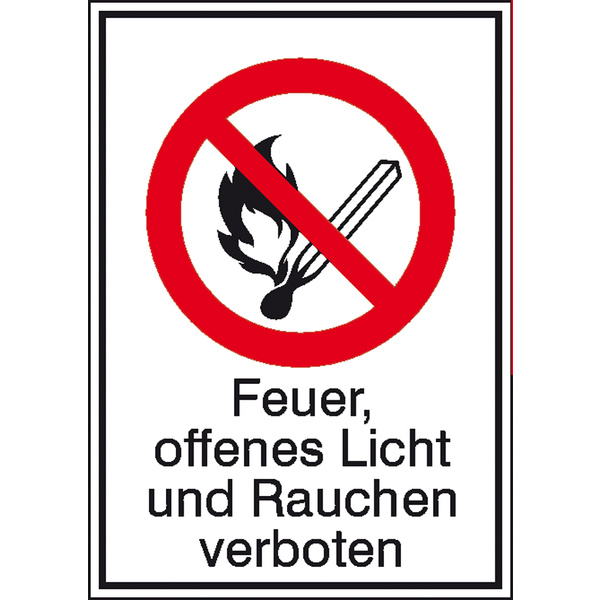 Verbotsschild Feuer, offenes Licht und Rauchen verboten Folie selbstklebend (B x H) 131mm x 185mm ISO 7010 1St.