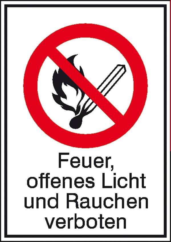 Verbotsschild Feuer, offenes Licht und Rauchen verboten Folie selbstklebend (B x H) 131mm x 185mm ISO 7010 1St.