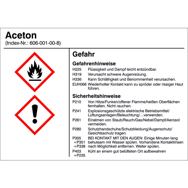 SafetyMarking 21.B1200.01 Gefahrstoffetikett G001 Aceton Folie selbstklebend (B x H) 105mm x 74mm 1St.