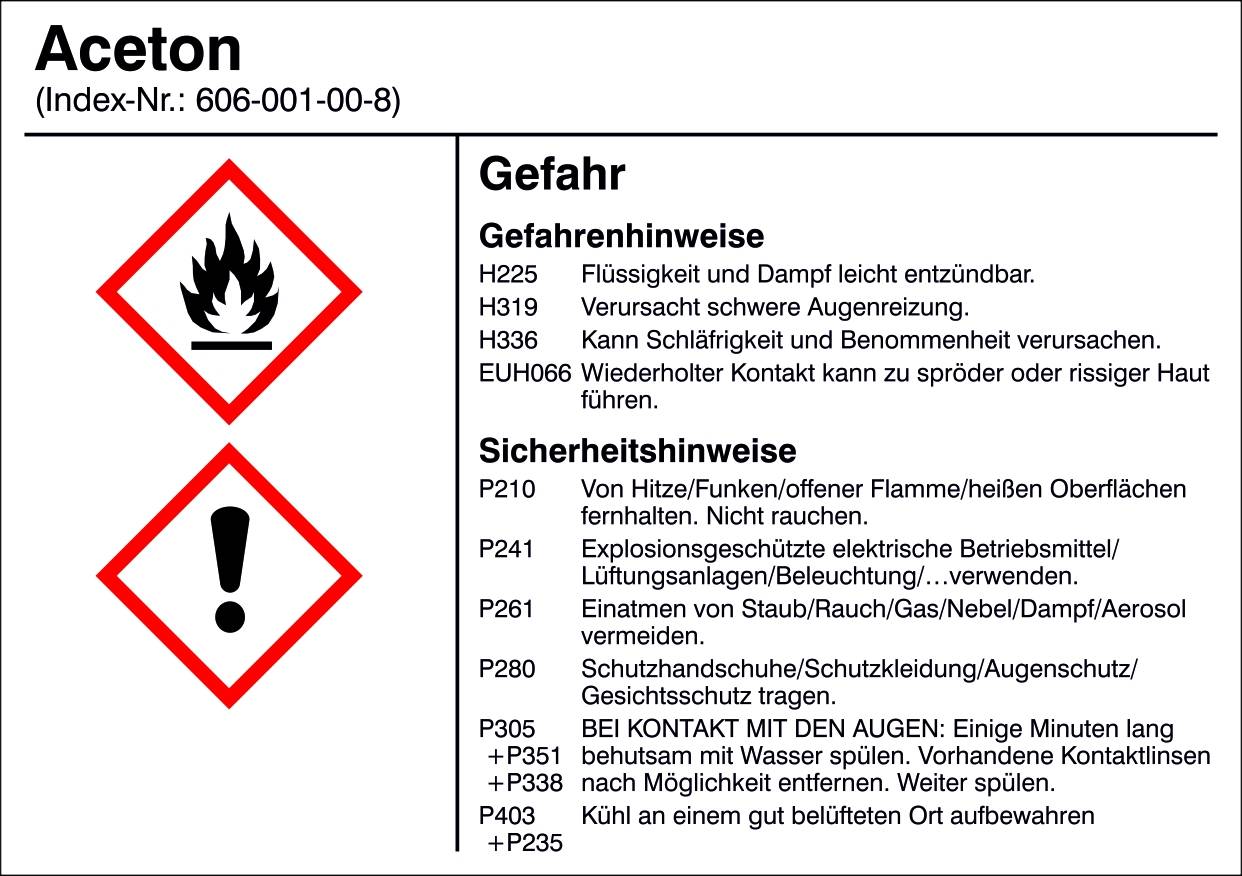 SafetyMarking 21.B1200.01 Gefahrstoffetikett G001 Aceton Folie selbstklebend (B x H) 105mm x 74mm 1St.