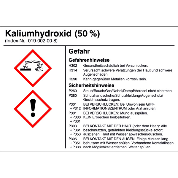 SafetyMarking 21.B1200.12 Gefahrstoffetikett G012 Kaliumhydroxid (50%) Folie selbstklebend (B x H) 105mm x 74mm 1St.