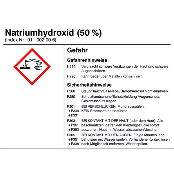 SafetyMarking 21.B1200.15 Gefahrstoffetikett G015 Natriumhydroxid (50%) Folie selbstklebend (B x H) 105mm x 74mm 1St.