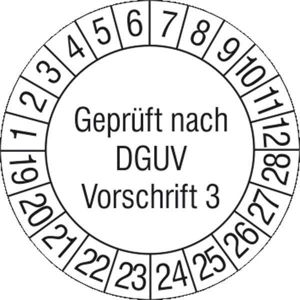 Prüfplakette Geprüft nach DGUV Vorschrift 3 2019-2028 Weiß Folie selbstklebend (Ø) 30mm 30mm 15St.