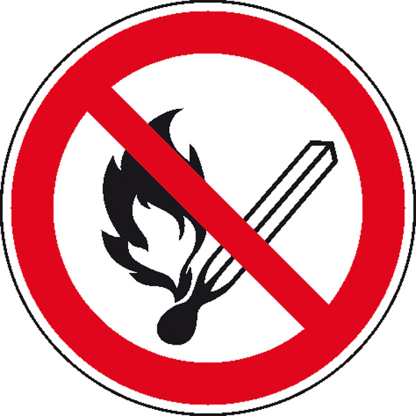 Verbotsschild Keine offene Flamme, Feuer, offene Zündquelle und Rauchen verboten Folie selbstklebend (Ø) 100mm ISO 7010 1St.