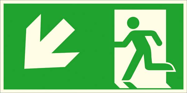 SafetyMarking Fluchtwegschild Folie Notausgang links, schräg abwärts 38.A1027 (B x H) 400mm x 200mm ISO 7010 1St.
