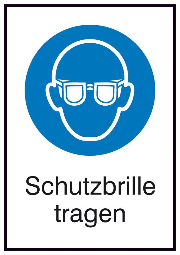 Gebotsschild Schutzbrille benutzen, Hygiene und Abstand Folie selbstklebend (B x H) 131mm x 185mm ISO 7010 1St.