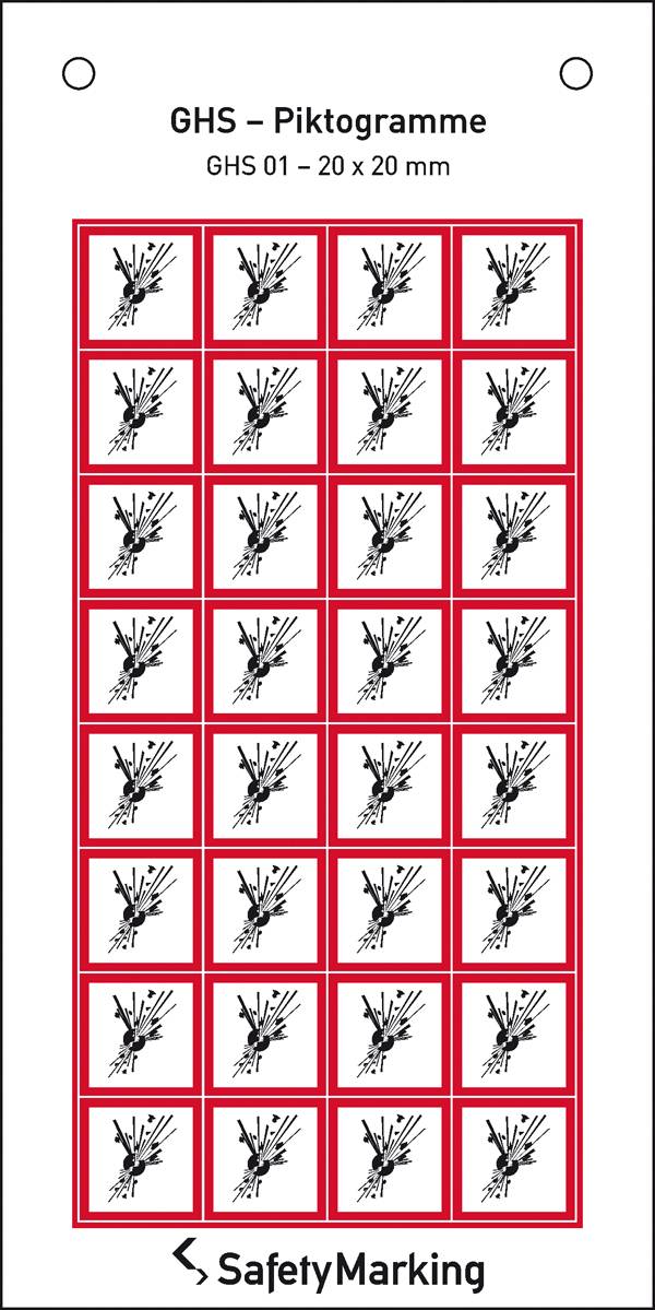 SafetyMarking 30.B1009 GHS-Gefahrenpiktogramm 01 explodierende Bombe Folie selbstklebend (B x H) 20mm x 20mm 32St.